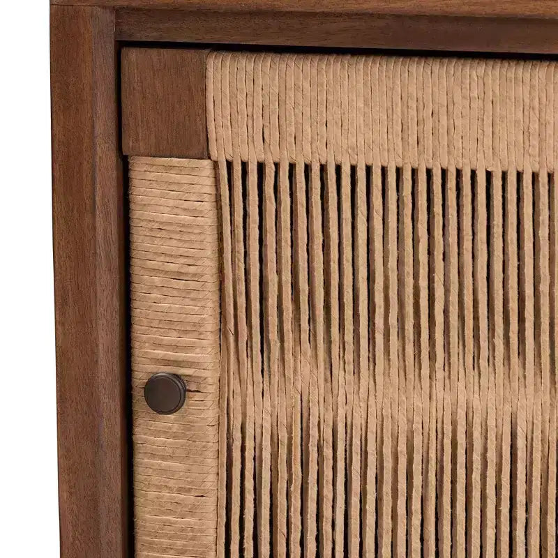 Table de chevet bohème en bois Satoshi de GDFStudio avec étagère et porte en cordage