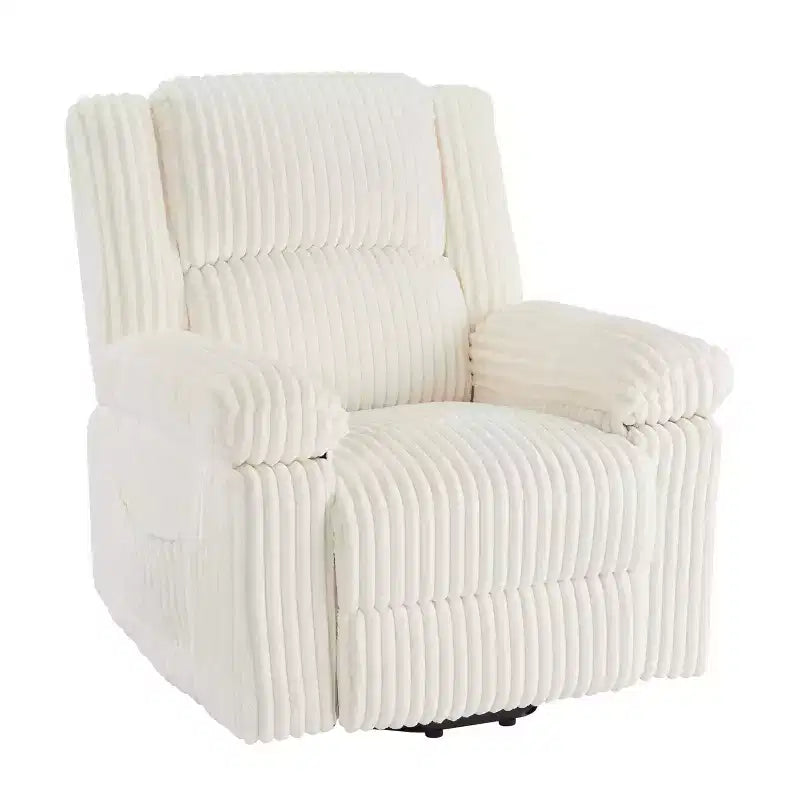 Fauteuil inclinable en velours côtelé, canapé inclinable manuel, rembourrage épais, poche latérale, capacité de 150 kg, fauteuil inclinable pour salon, chambre, cinéma maison, blanc