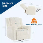 Fauteuil inclinable en velours côtelé, canapé inclinable manuel, rembourrage épais, poche latérale, capacité de 150 kg, fauteuil inclinable pour salon, chambre, cinéma maison, blanc