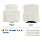Fauteuil inclinable en velours côtelé, canapé inclinable manuel, rembourrage épais, poche latérale, capacité de 150 kg, fauteuil inclinable pour salon, chambre, cinéma maison, blanc