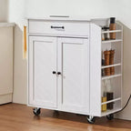 Chariot d'îlot de cuisine VEVOR, chariot mobile de 81 cm avec armoire de rangement, table roulante avec prise de courant, étagère à épices, porte-serviettes, étagère réglable, blanc