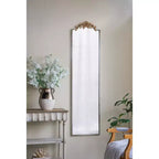 18.1 x 70.9 Inch Rectangular Full Length Wall Mirror with Distressed Ivory Frame and Gold Floral Crown