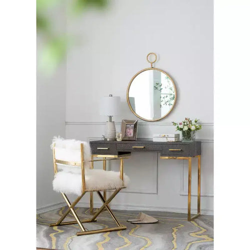 22 x 28 Inch Round Wall Mirror with Gold Iron Frame
