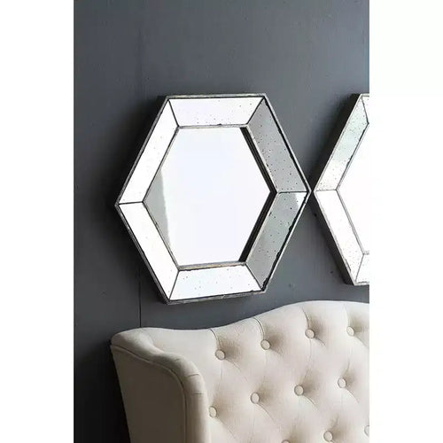 21 x 18 Inch Hexagon Wall Mirror with Traditional Silver Finish