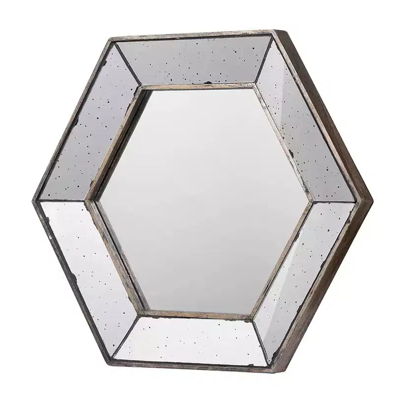 Miroir mural hexagonal 21 x 18 pouces avec cadre argenté traditionnel