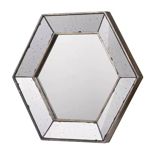 Miroir mural hexagonal 21 x 18 pouces avec cadre argenté traditionnel