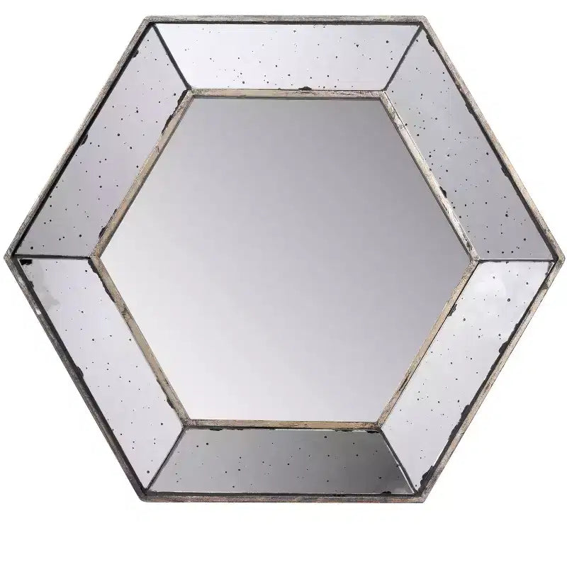 Miroir mural hexagonal 21 x 18 pouces avec cadre argenté traditionnel