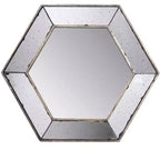 Miroir mural hexagonal 21 x 18 pouces avec cadre argenté traditionnel