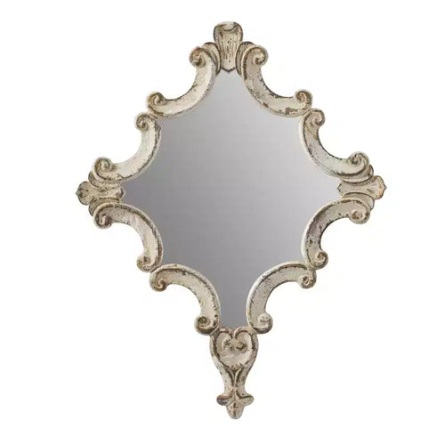 Miroir mural décoratif blanc de 30 x 23,5 pouces avec motifs de volutes