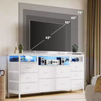 Commode à 10 tiroirs pour chambre à coucher, meuble TV de 63,3 po pour téléviseurs de 65-75 po, commode en tissu, centre de divertissement pour chambre à coucher et salon