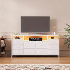 Commode à 10 tiroirs pour chambre à coucher, meuble TV de 63,3 po pour téléviseurs de 65-75 po, commode en tissu, centre de divertissement pour chambre à coucher et salon