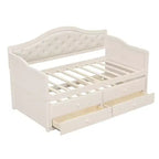 Cadre de lit de repos Whisen taille double, canapé-lit en bois avec lit gigogne, dossier capitonné, 2 tiroirs de rangement