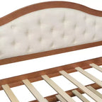 Cadre de lit de repos Whisen taille double, canapé-lit en bois avec lit gigogne, dossier capitonné, 2 tiroirs de rangement