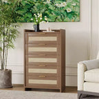 COZONY Commode en rotin, meuble de rangement haut à 5 tiroirs avec poignées métalliques pour chambre à coucher et salon