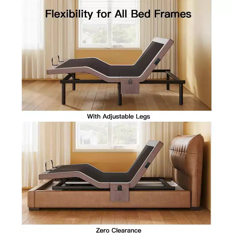 Cadre de lit ajustable Queen size, dégagement zéro et mode zéro gravité, lit électrique avec inclinaison tête et pieds, 4 ports USB et télécommande sans fil
