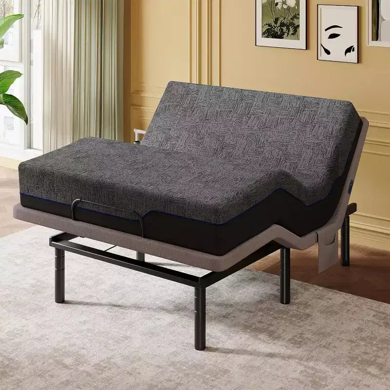 Cadre de lit ajustable Queen size, dégagement zéro et mode zéro gravité, lit électrique avec inclinaison tête et pieds, 4 ports USB et télécommande sans fil