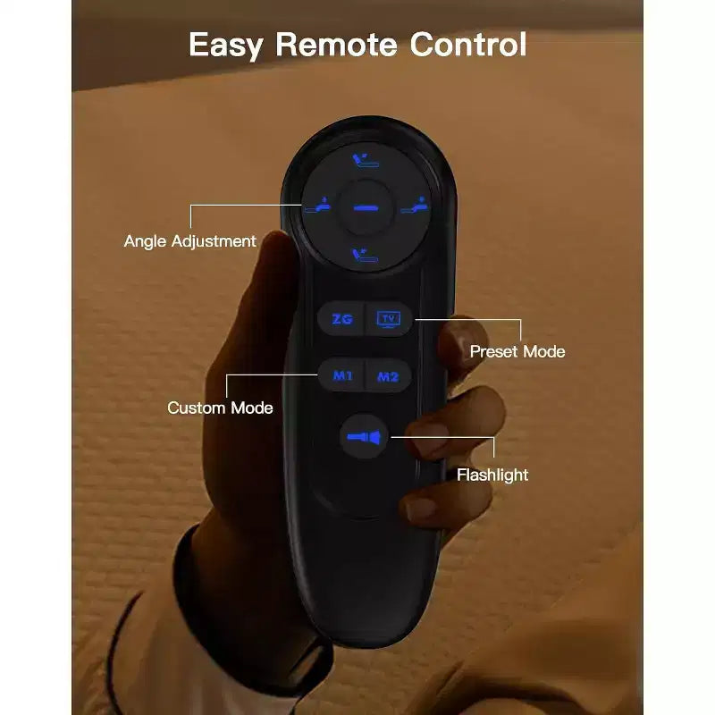 Cadre de lit ajustable Queen size, dégagement zéro et mode zéro gravité, lit électrique avec inclinaison tête et pieds, 4 ports USB et télécommande sans fil