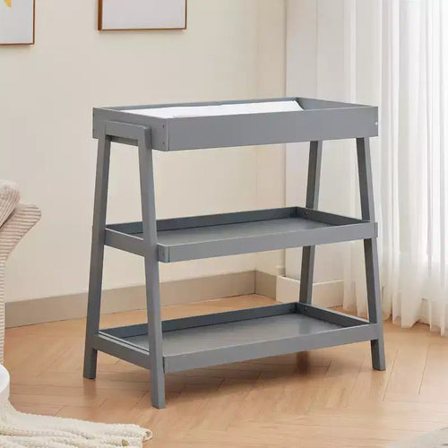 Baby Changing Table, Wooden Diaper Changing Table with Waterproof Pad, 3 Tier Diaper Portable Changing Station for Children's Room, Bedroom