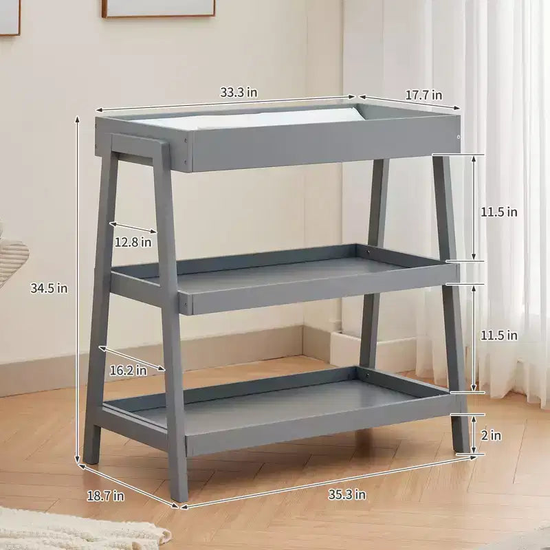 Table à langer pour bébé, table à langer en bois avec matelas imperméable, station à langer portable à 3 niveaux pour chambre d'enfant, chambre à coucher