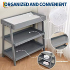 Table à langer pour bébé, table à langer en bois avec matelas imperméable, station à langer portable à 3 niveaux pour chambre d'enfant, chambre à coucher