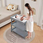 Table à langer pour bébé, table à langer en bois avec matelas imperméable, station à langer portable à 3 niveaux pour chambre d'enfant, chambre à coucher