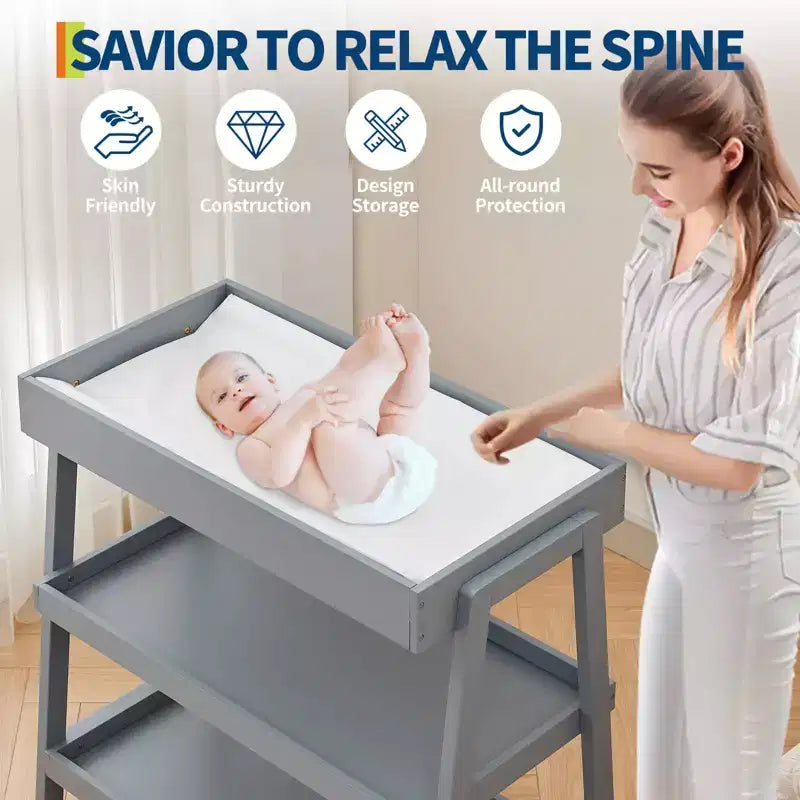 Table à langer pour bébé, table à langer en bois avec matelas imperméable, station à langer portable à 3 niveaux pour chambre d'enfant, chambre à coucher