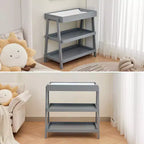 Table à langer pour bébé, table à langer en bois avec matelas imperméable, station à langer portable à 3 niveaux pour chambre d'enfant, chambre à coucher