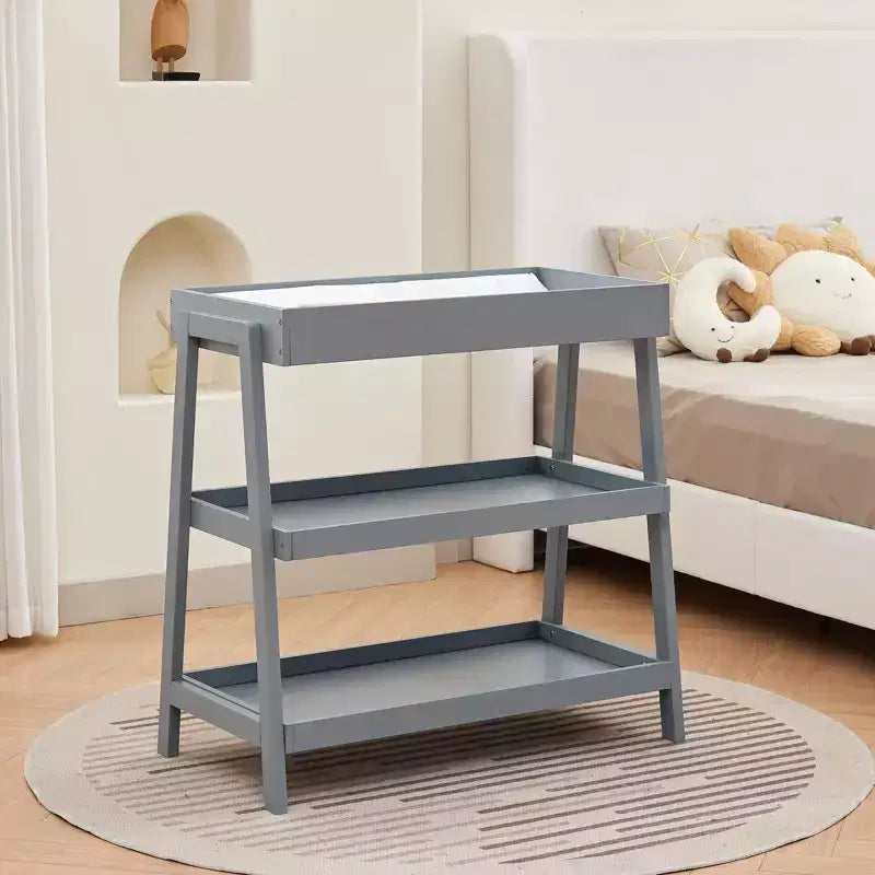 Table à langer pour bébé, table à langer en bois avec matelas imperméable, station à langer portable à 3 niveaux pour chambre d'enfant, chambre à coucher