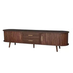 PexFix Meuble TV moderne du milieu du siècle de 180 cm, centre de divertissement pour téléviseurs de 80 pouces, avec rangement pour salon, chambre à coucher, table de console multimédia avec 2 tiroirs, marron.
