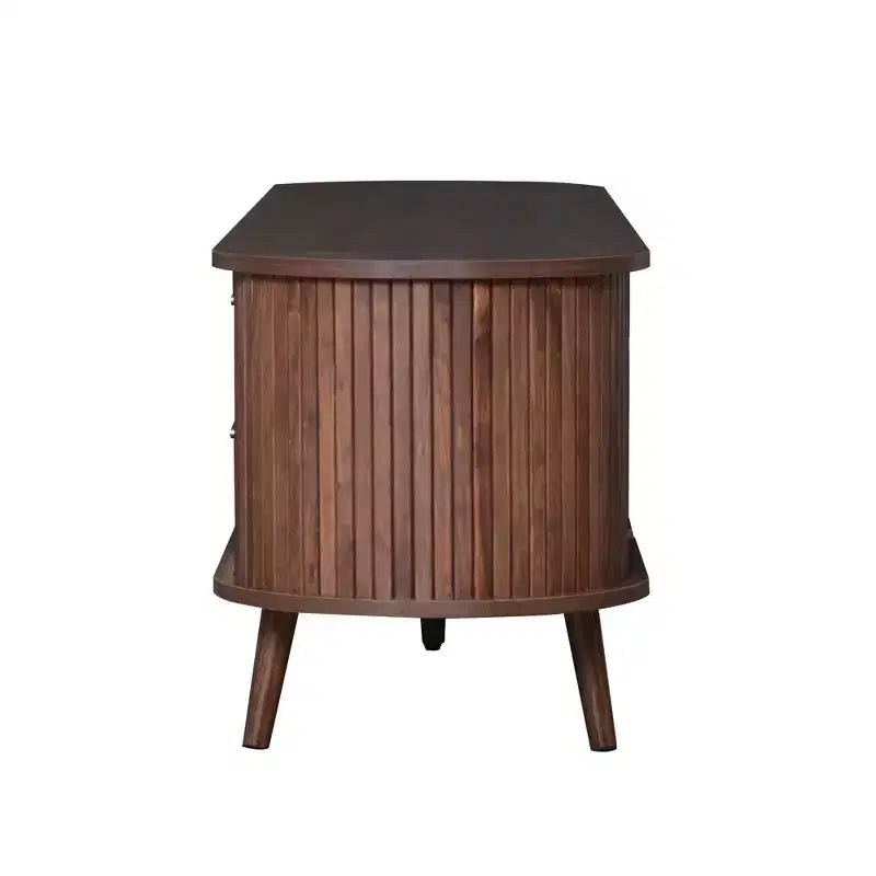 PexFix Meuble TV moderne du milieu du siècle de 180 cm, centre de divertissement pour téléviseurs de 80 pouces, avec rangement pour salon, chambre à coucher, table de console multimédia avec 2 tiroirs, marron.