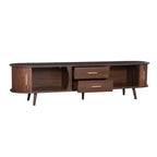 PexFix Meuble TV moderne du milieu du siècle de 180 cm, centre de divertissement pour téléviseurs de 80 pouces, avec rangement pour salon, chambre à coucher, table de console multimédia avec 2 tiroirs, marron.