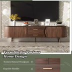 PexFix Meuble TV moderne du milieu du siècle de 180 cm, centre de divertissement pour téléviseurs de 80 pouces, avec rangement pour salon, chambre à coucher, table de console multimédia avec 2 tiroirs, marron.