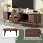 PexFix Meuble TV moderne du milieu du siècle de 180 cm, centre de divertissement pour téléviseurs de 80 pouces, avec rangement pour salon, chambre à coucher, table de console multimédia avec 2 tiroirs, marron.