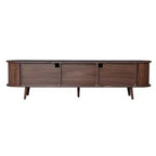 PexFix Meuble TV moderne du milieu du siècle de 180 cm, centre de divertissement pour téléviseurs de 80 pouces, avec rangement pour salon, chambre à coucher, table de console multimédia avec 2 tiroirs, marron.
