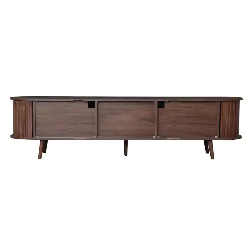 PexFix Meuble TV moderne du milieu du siècle de 180 cm, centre de divertissement pour téléviseurs de 80 pouces, avec rangement pour salon, chambre à coucher, table de console multimédia avec 2 tiroirs, marron.