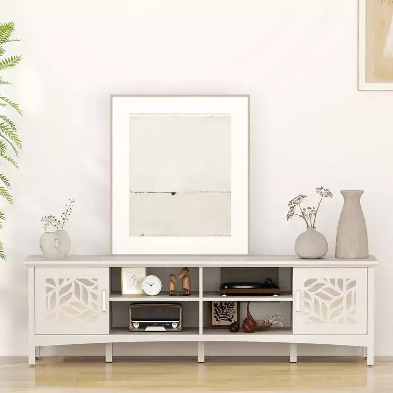 Meuble TV moderne Bestier pour téléviseurs jusqu'à 75 pouces, console TV avec étagère de rangement réglable, miroir décoratif, centre de divertissement pour salon