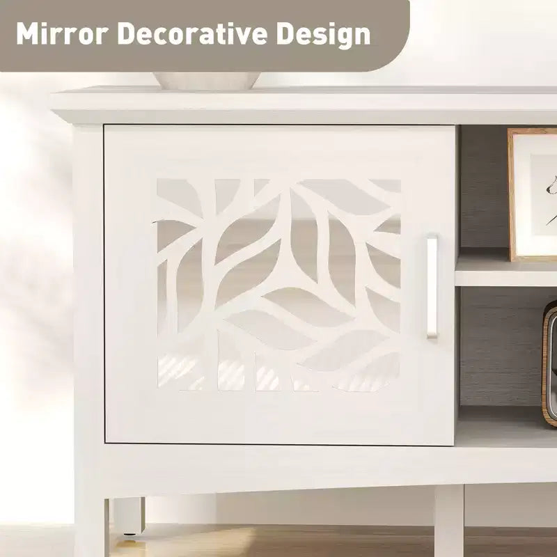 Meuble TV moderne Bestier pour téléviseurs jusqu'à 75 pouces, console TV avec étagère de rangement réglable, miroir décoratif, centre de divertissement pour salon