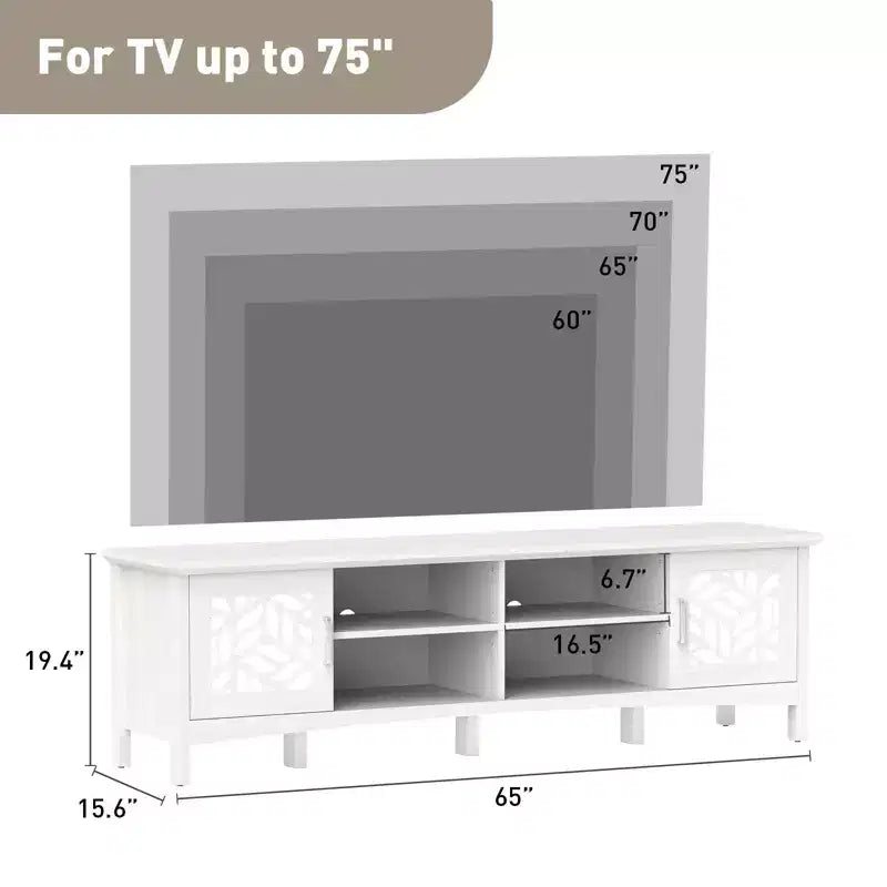 Meuble TV moderne Bestier pour téléviseurs jusqu'à 75 pouces, console TV avec étagère de rangement réglable, miroir décoratif, centre de divertissement pour salon