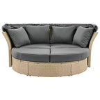 Lit de repos extérieur, canapé rond avec coussins, 4 oreillers, housses de coussin à fermetures éclair, cadre en fer, auvent rétractable pour jardin, cour, pelouse, porche