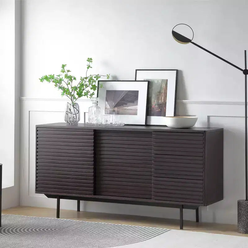 62.4 Inch Mid-Century Modern Sideboard Buffet Table with 3 Drawers & 2 Shelves, Iron Frame TV Stand Cabinet for Kitchen, Dining Room, Living Room