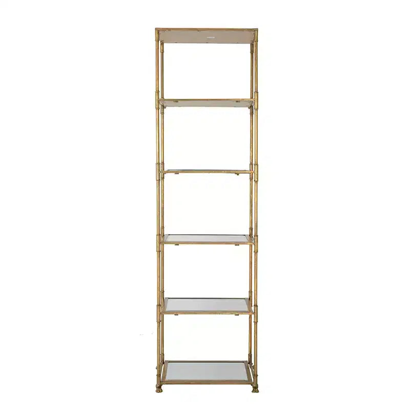 Antique Gold Six Tier Mirrored Shelving Unit 20x14x70.5