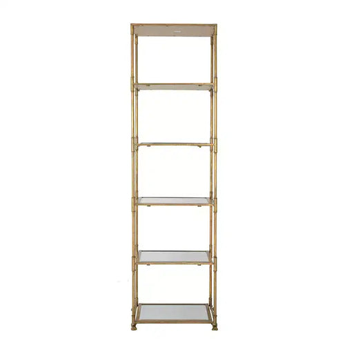 Antique Gold Six Tier Mirrored Shelving Unit 20x14x70.5