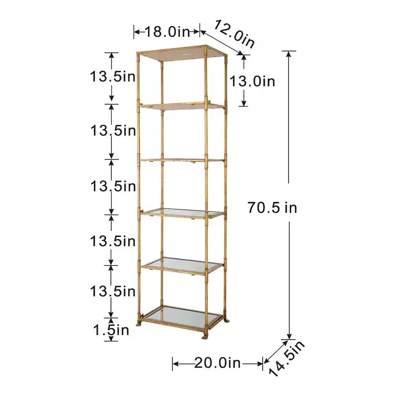 Étagère à 6 niveaux avec miroirs, dorée antique 20x14x70.5
