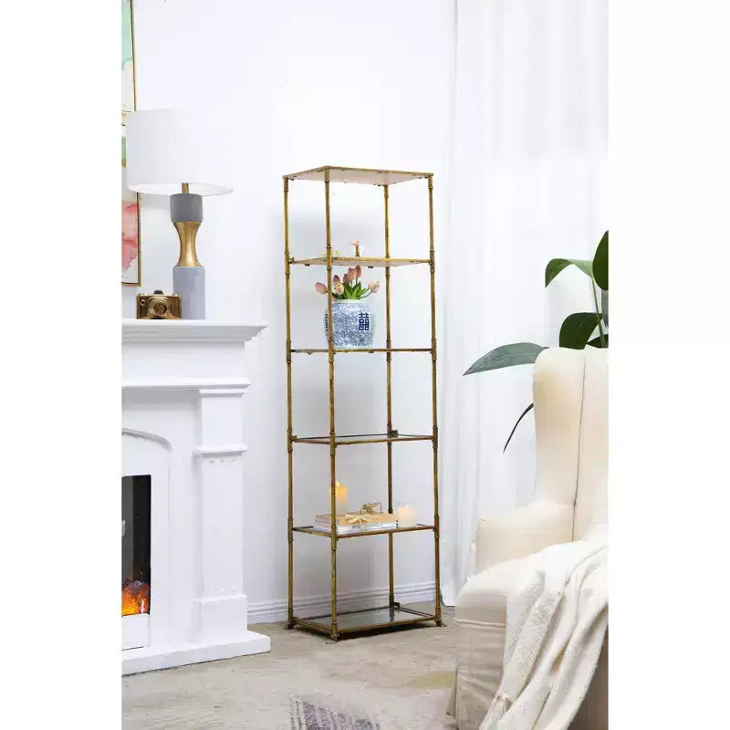 Étagère à 6 niveaux avec miroirs, dorée antique 20x14x70.5