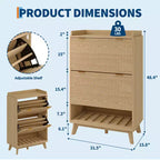 Meuble à chaussures cannelé pour entrée, Rangement à chaussures étroit moderne, Étagère inférieure ouverte, 2 tiroirs basculants, Étagères réglables