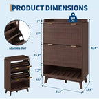 Meuble à chaussures cannelé pour entrée, Rangement à chaussures étroit moderne, Étagère inférieure ouverte, 2 tiroirs basculants, Étagères réglables