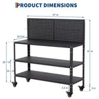 Établi COZONY avec panneau perforé, table de travail à cadre en acier avec étagères de rangement pour garage et atelier