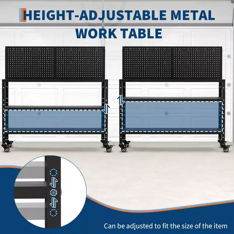 Établi COZONY avec panneau perforé, table de travail à cadre en acier avec étagères de rangement pour garage et atelier