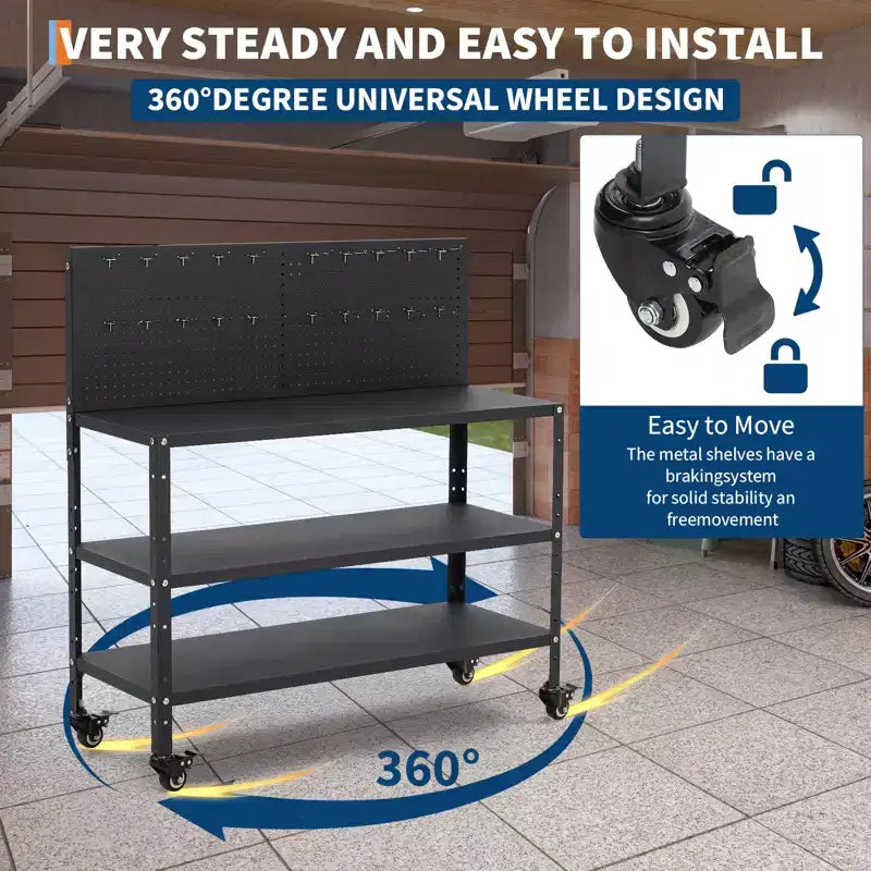Établi COZONY avec panneau perforé, table de travail à cadre en acier avec étagères de rangement pour garage et atelier