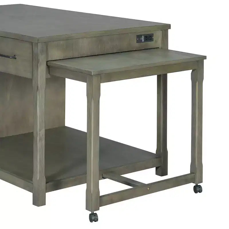Clihome Îlot de cuisine extensible avec rangement, Chariot de cuisine multifonctionnel avec prises de courant intégrées, avec tiroirs et étagères ouvertes pour la cuisine